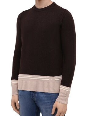 Stone Island Men's Dark Brown Crewneck with Cream Contrast Bands